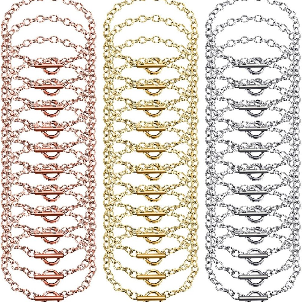 24 Pieces Bracelet Chains Bulk with OT Toggle Clasp Alloy Link Chains DIY Jewelr